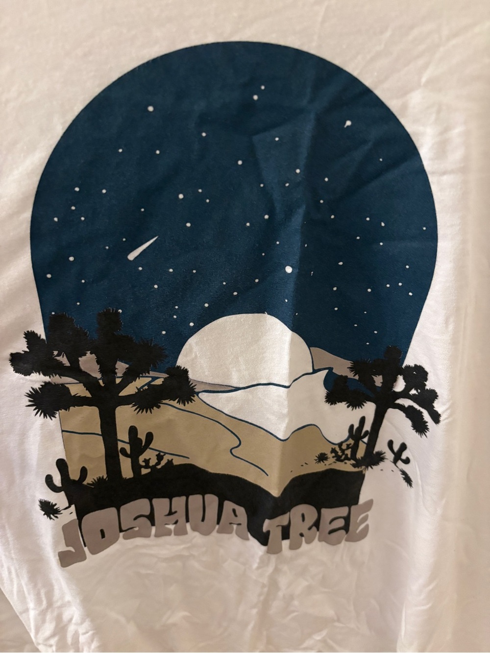 Night Sky Joshua Tree Oversized Graphic Tee - White with Navy & Tan Print